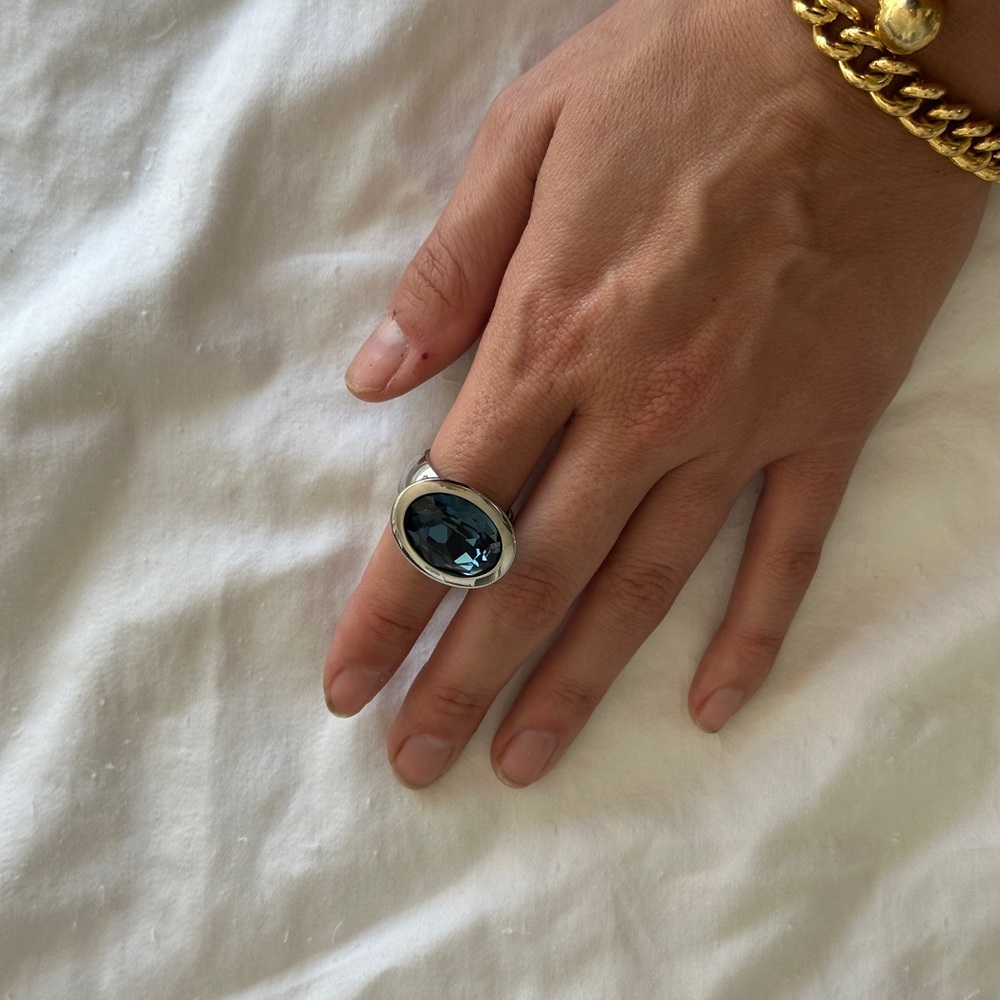 Sophisticated Silver Ring with Deep Blue Stone + Bracelet